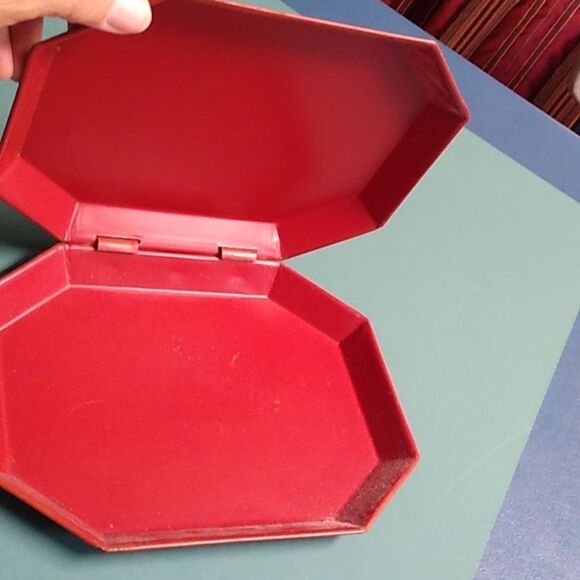 Red Toleware Silent Butler Crumb Tray Ash Receiver Floral Cottagecore - Picture 5 of 8